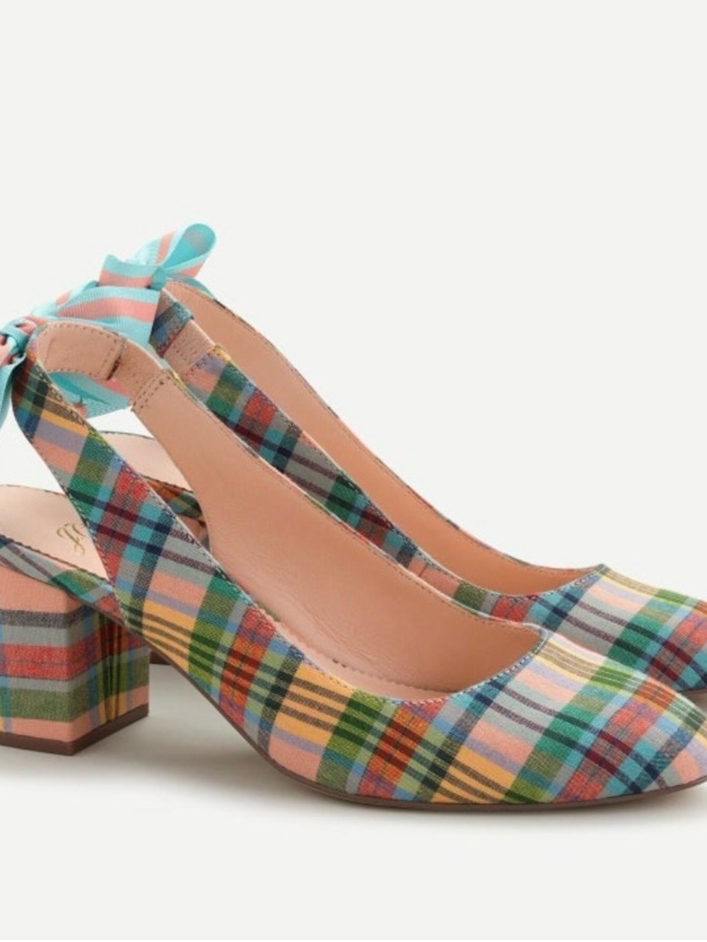 J. Crew Multicolor Plaid Slingback Block Heel